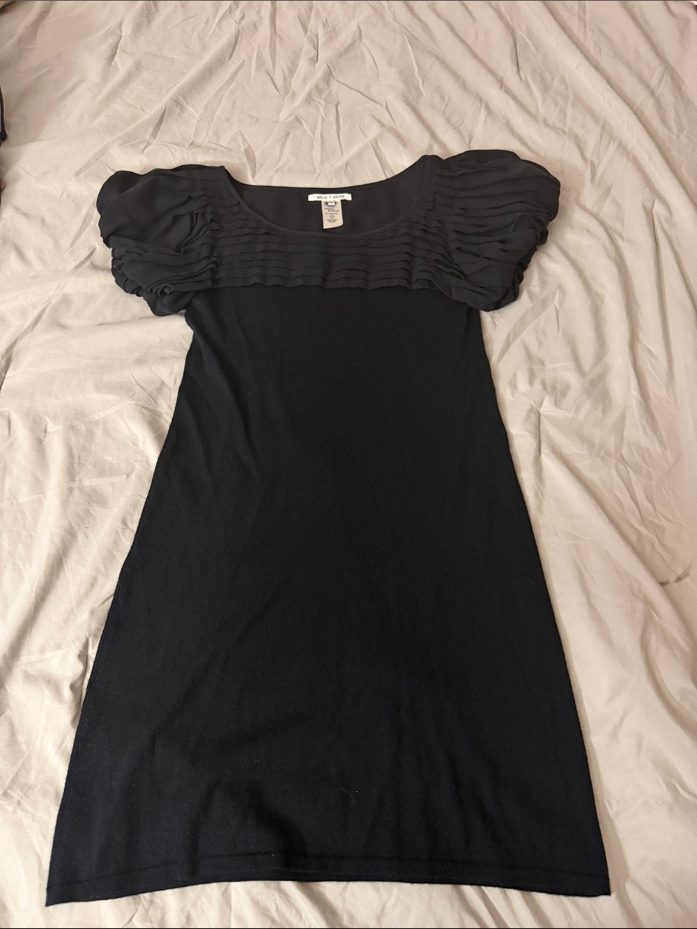 Alice + Olivia Black Puff Sleeve Knit Dress
